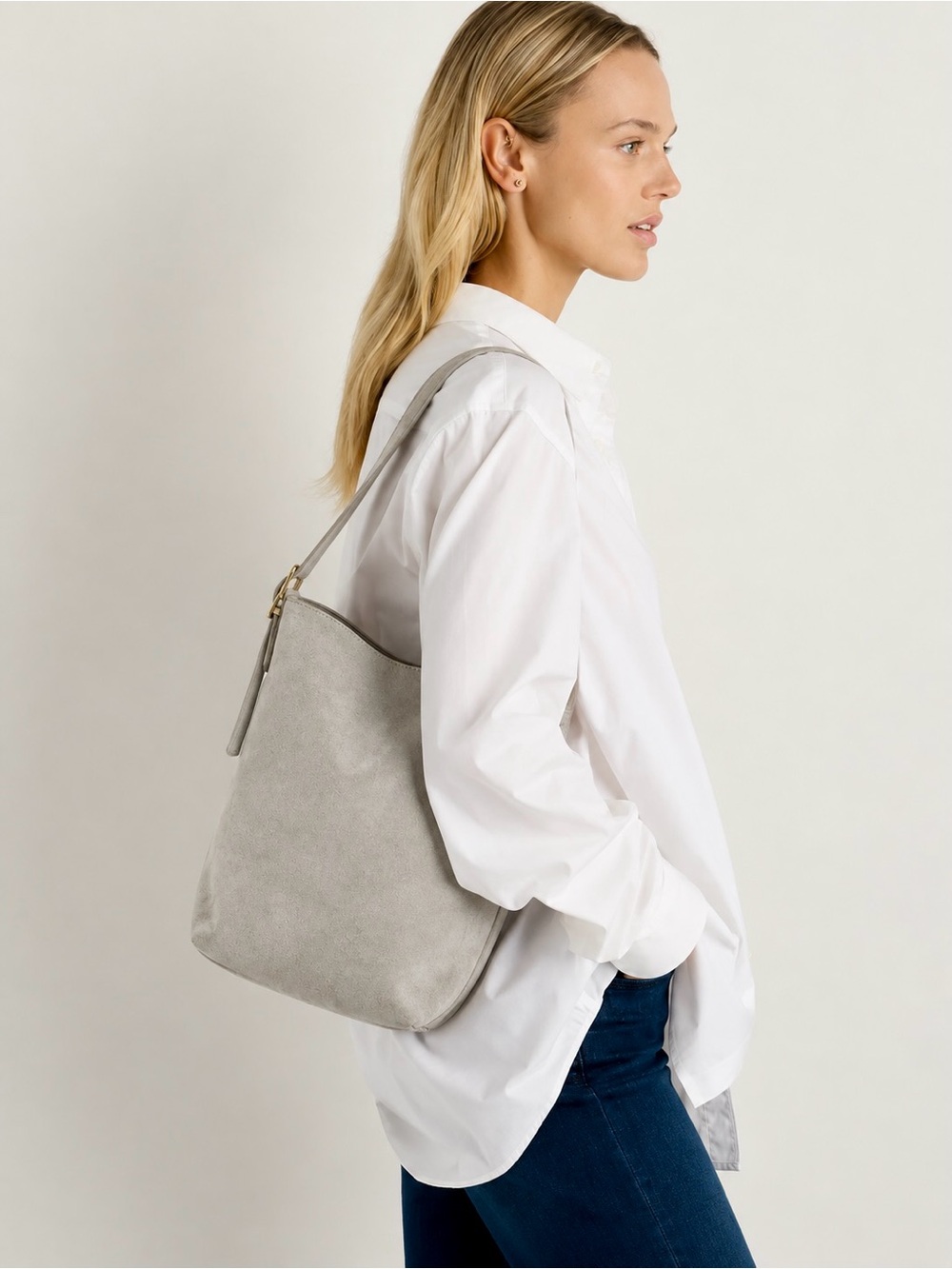 Margot New York Kaye Bucket Bag Tote Gray Green Large